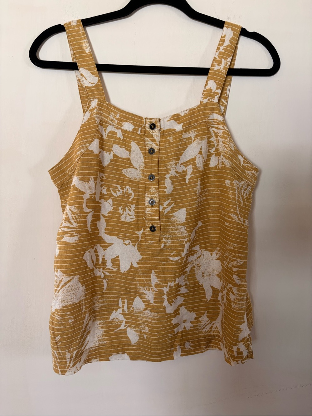 RVCA Mustard and White Floral Camisole with Open Back Small